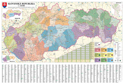 Administrativní nástěnná mapa Slovenska

