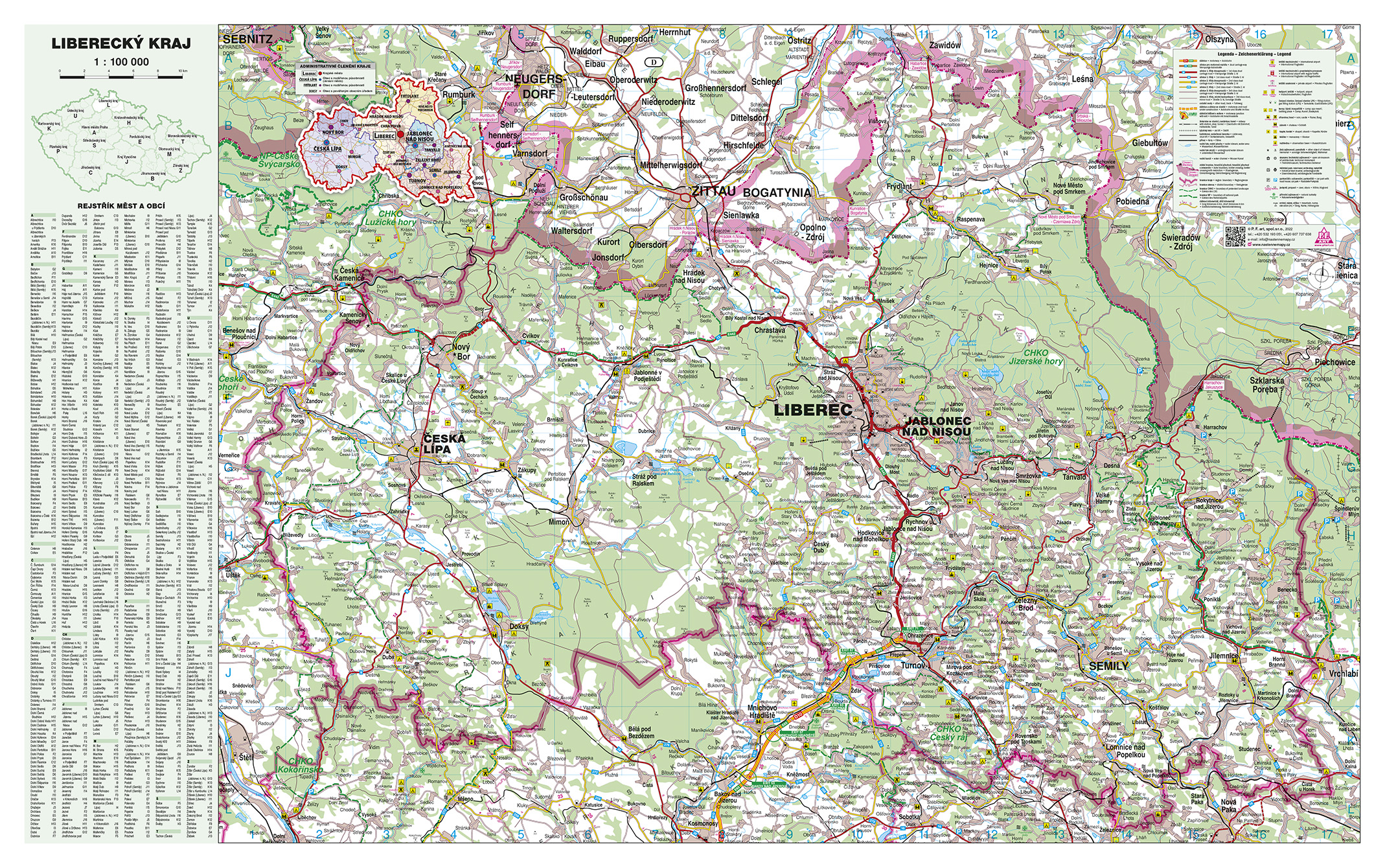 Nástěnná mapa Liberecký kraj (PF) - 2. jakost