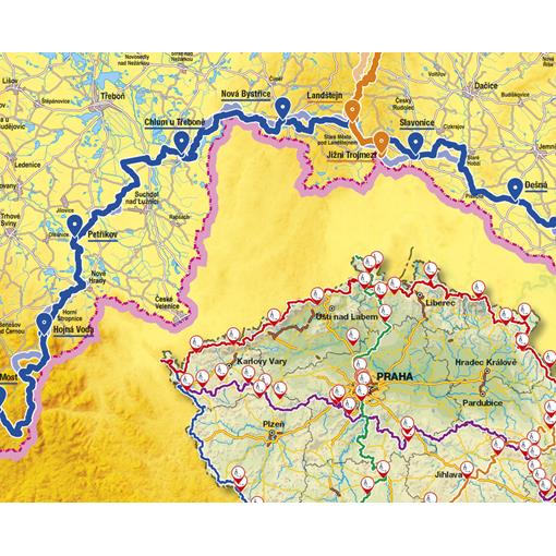 Zeměpisná mapa ČR Via Czechia – šest stezek