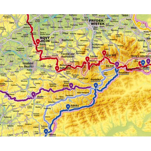 Zeměpisná mapa ČR Via Czechia – šest stezek