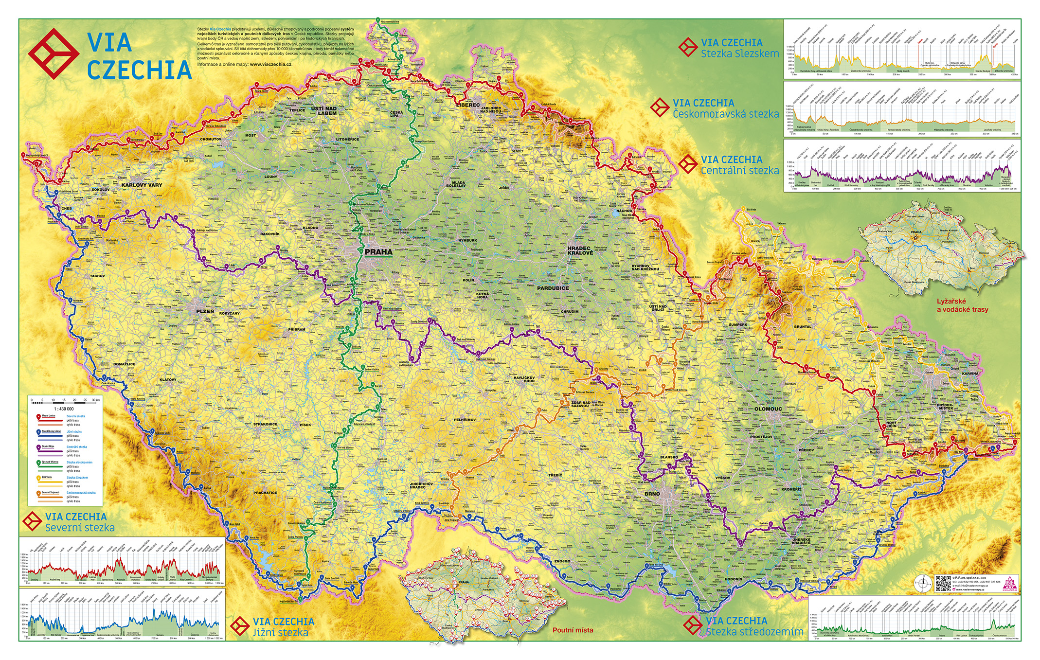 Zeměpisná mapa ČR Via Czechia – šest stezek