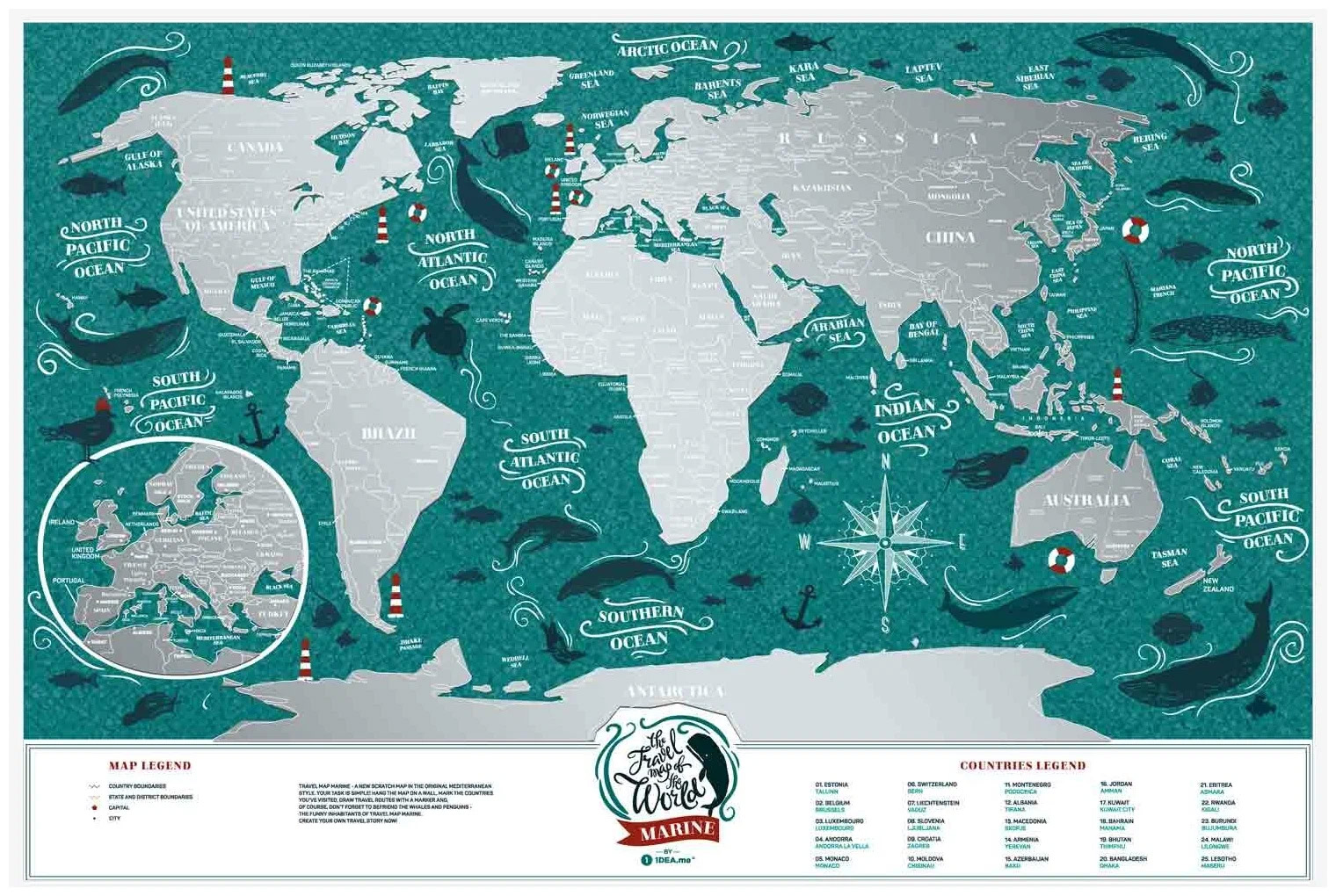 Stírací mapa Evropy Travel Map Marine World