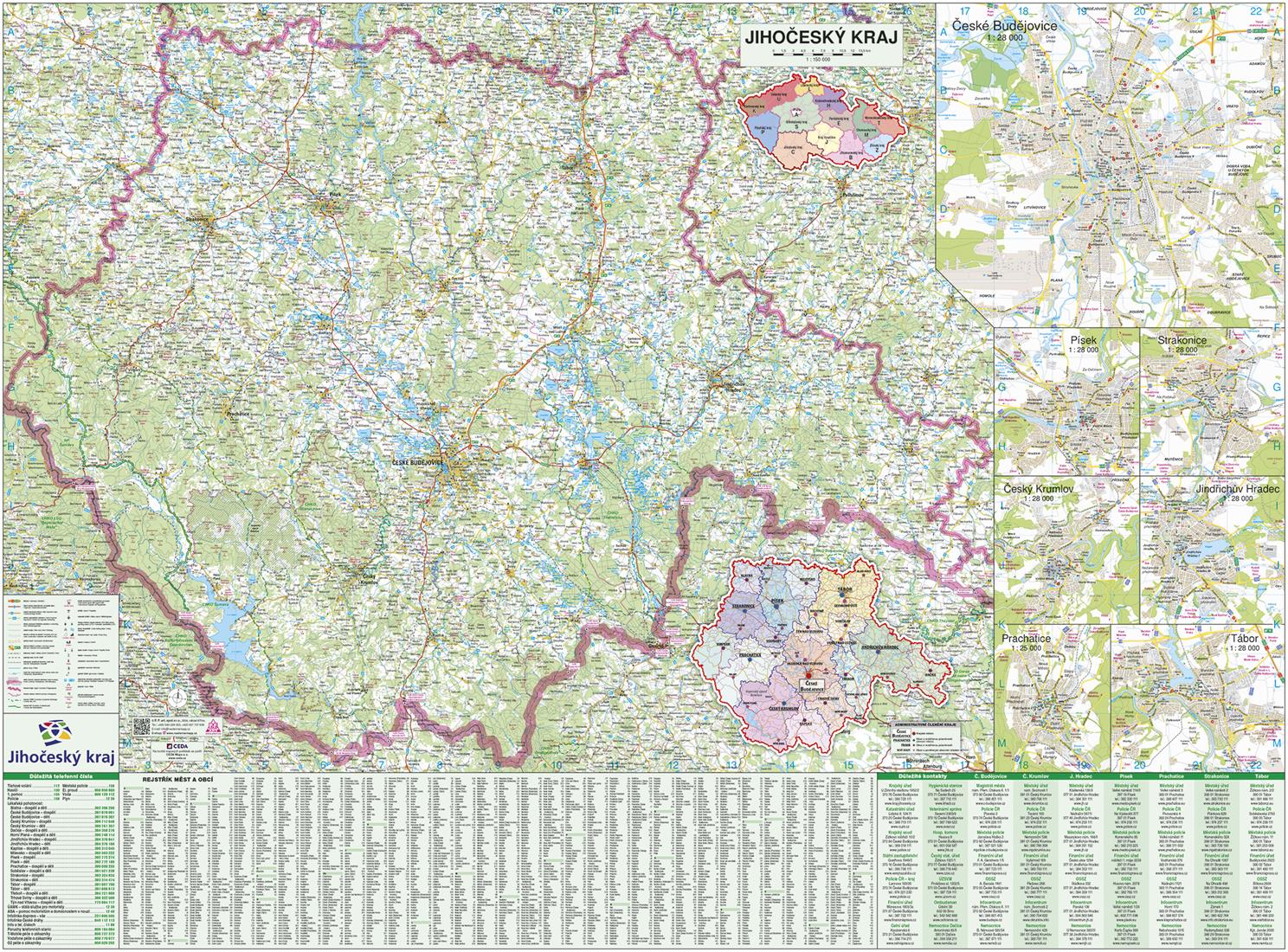 Nástěnná mapa Jihočeský kraj PF150