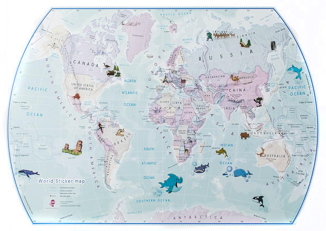 Dětská nástěnná mapa Svět ilustrovaný se samolepkami