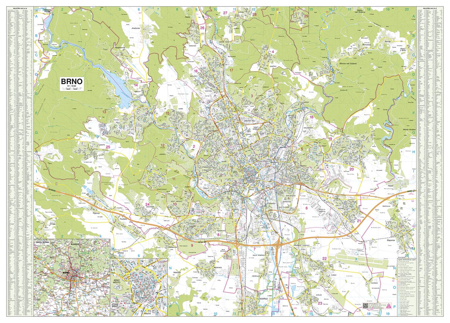 Nástěnná mapa Brno