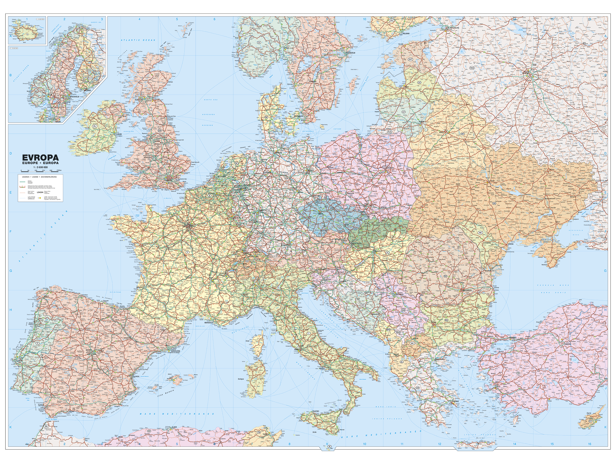 Silniční nástěnná mapa Evropy PF2600 - 2. jakost