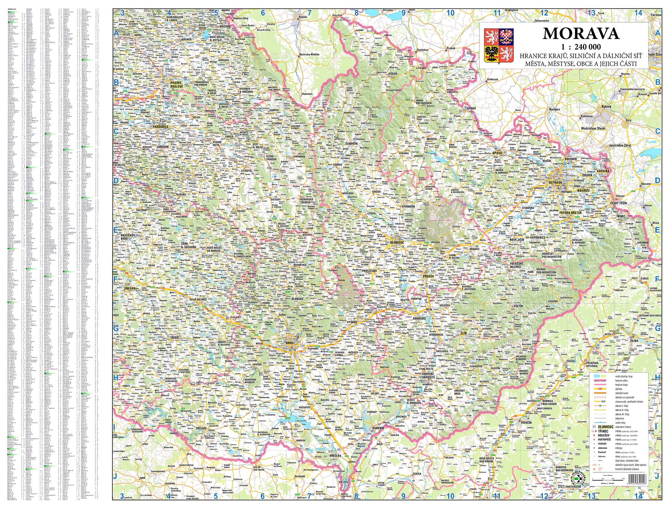 Silniční nástěnná mapa Moravy - 2. jakost