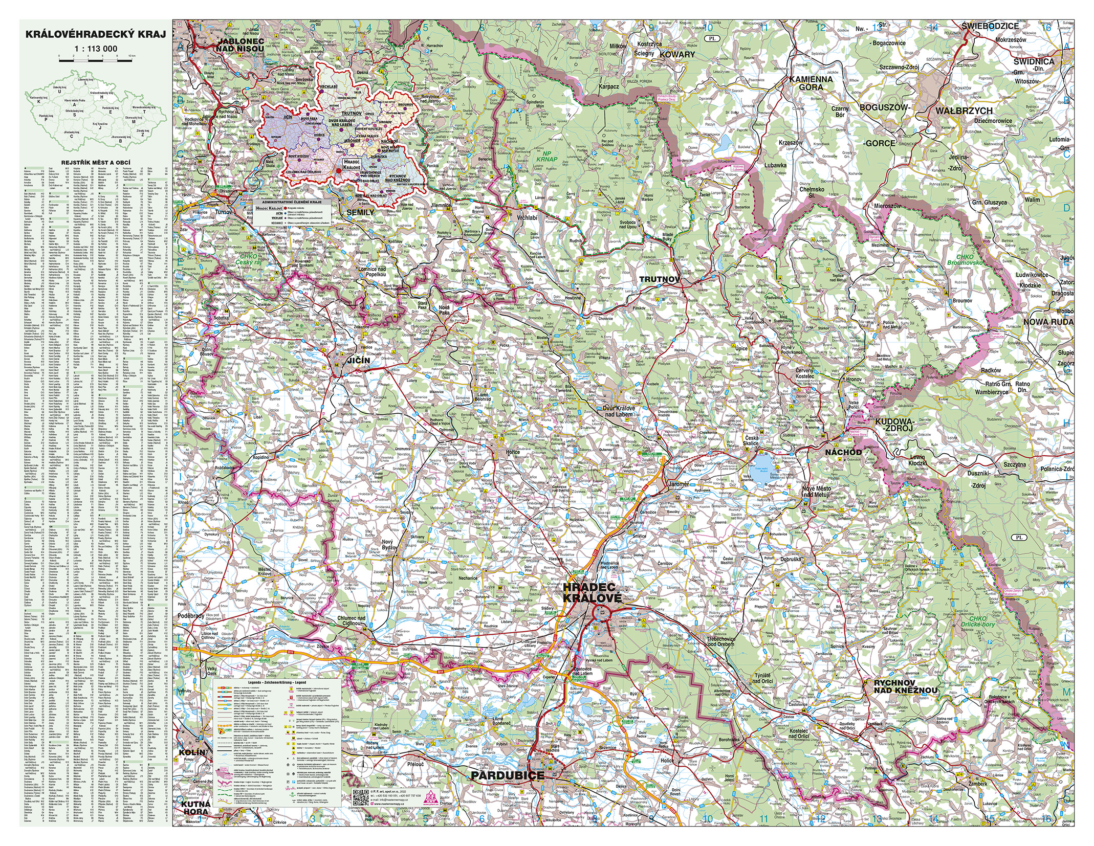 Nástěnná mapa Královéhradecký kraj (PF) - 2. jakost