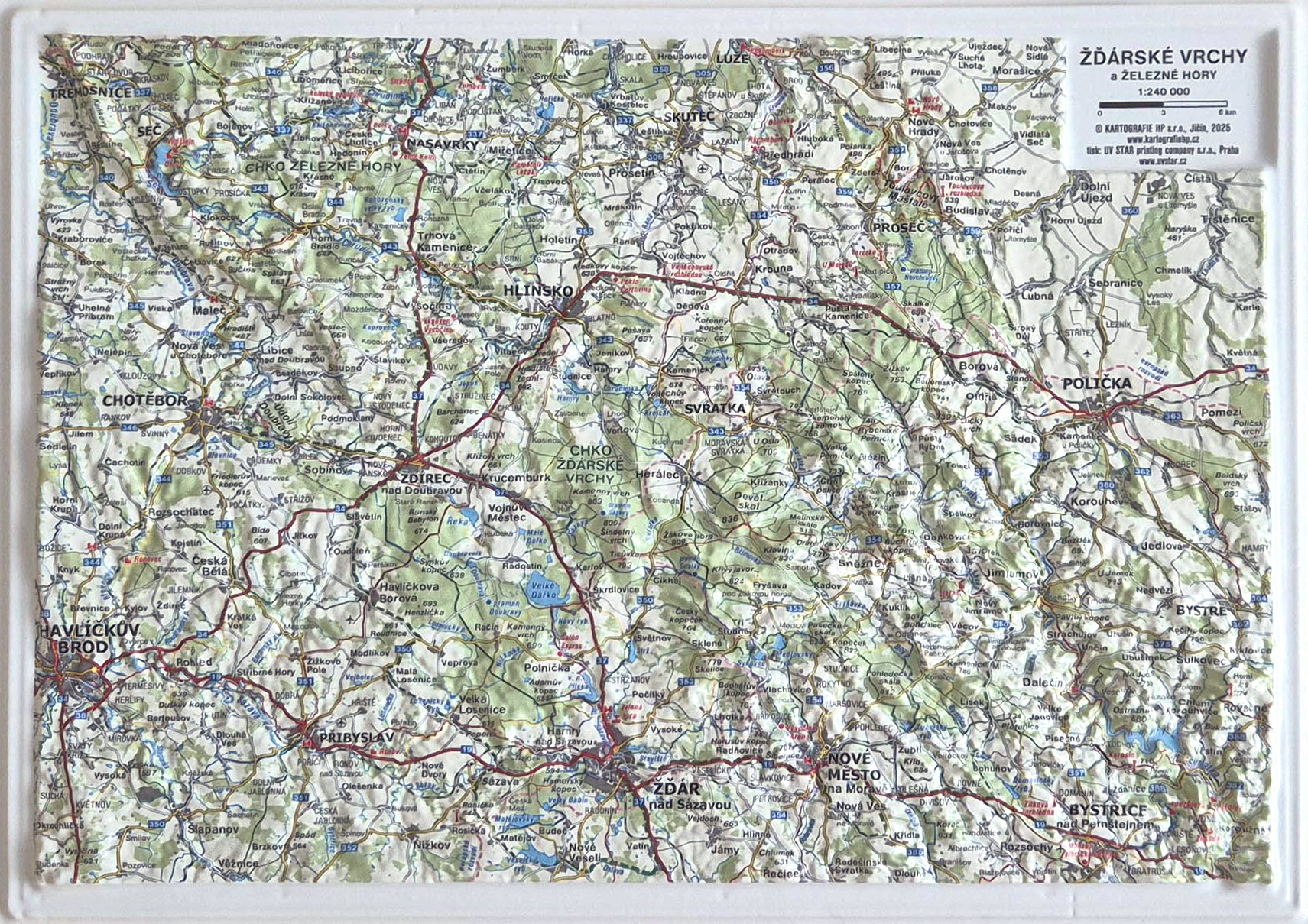 Plastická mapa Žďárské vrchy a Železné hory