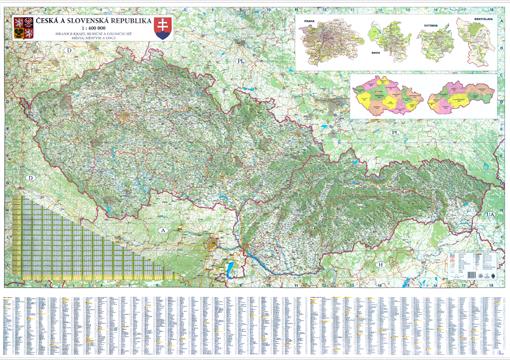 Silniční nástěnná mapa ČR a SR EX400