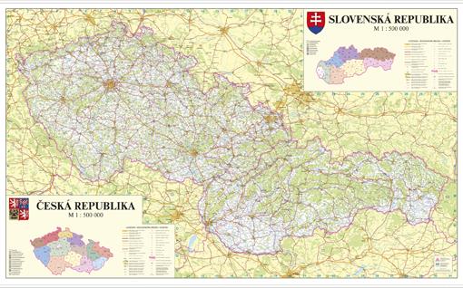 Silniční nástěnná mapa ČR a SR PF500