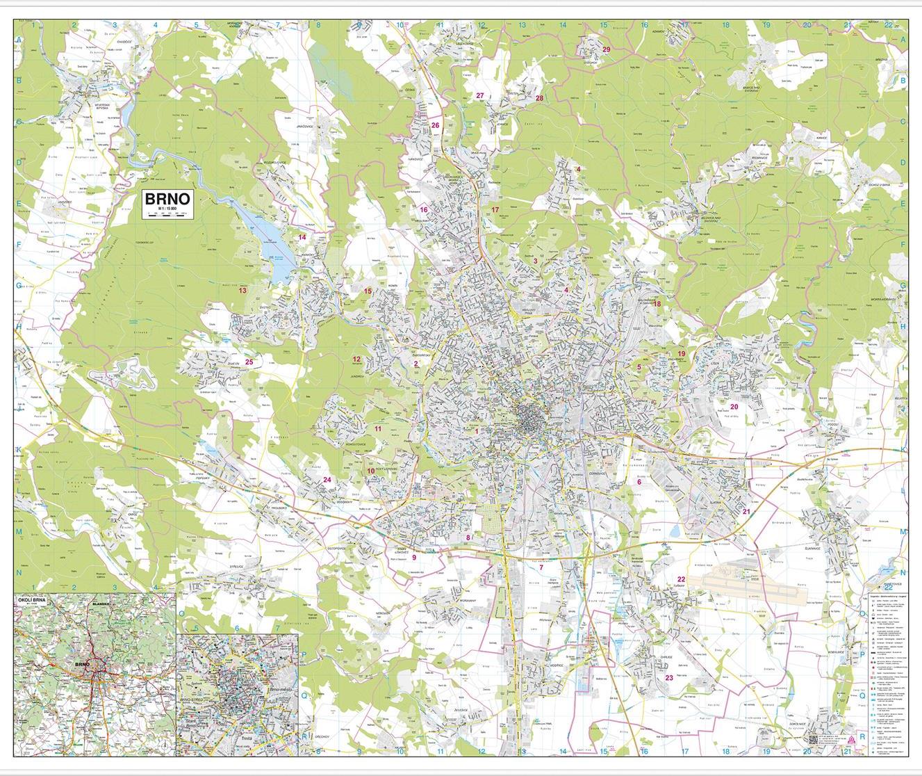 Nástěnná mapa Brno velká – 2. jakost