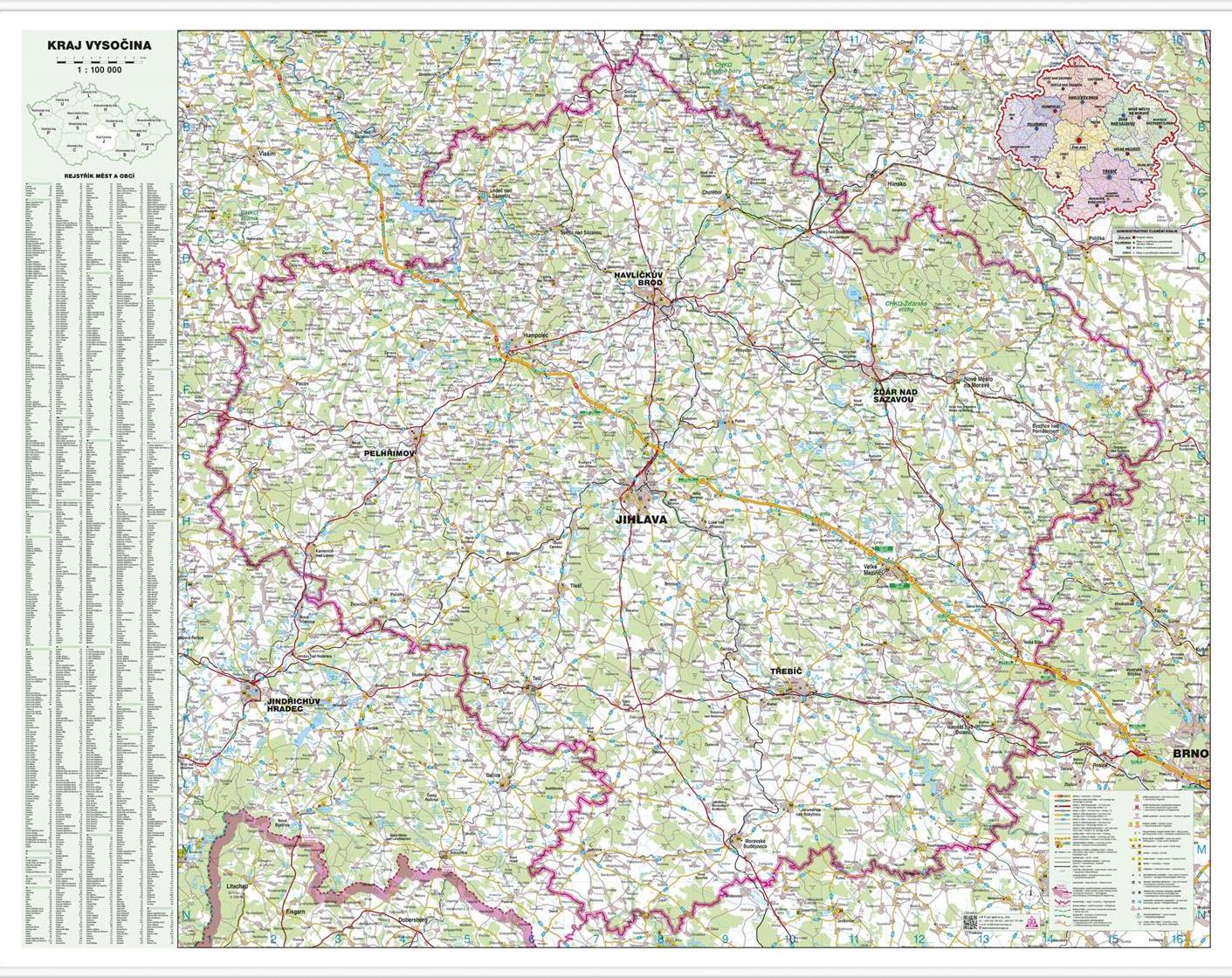 Nástěnná mapa Kraj Vysočina (PF)