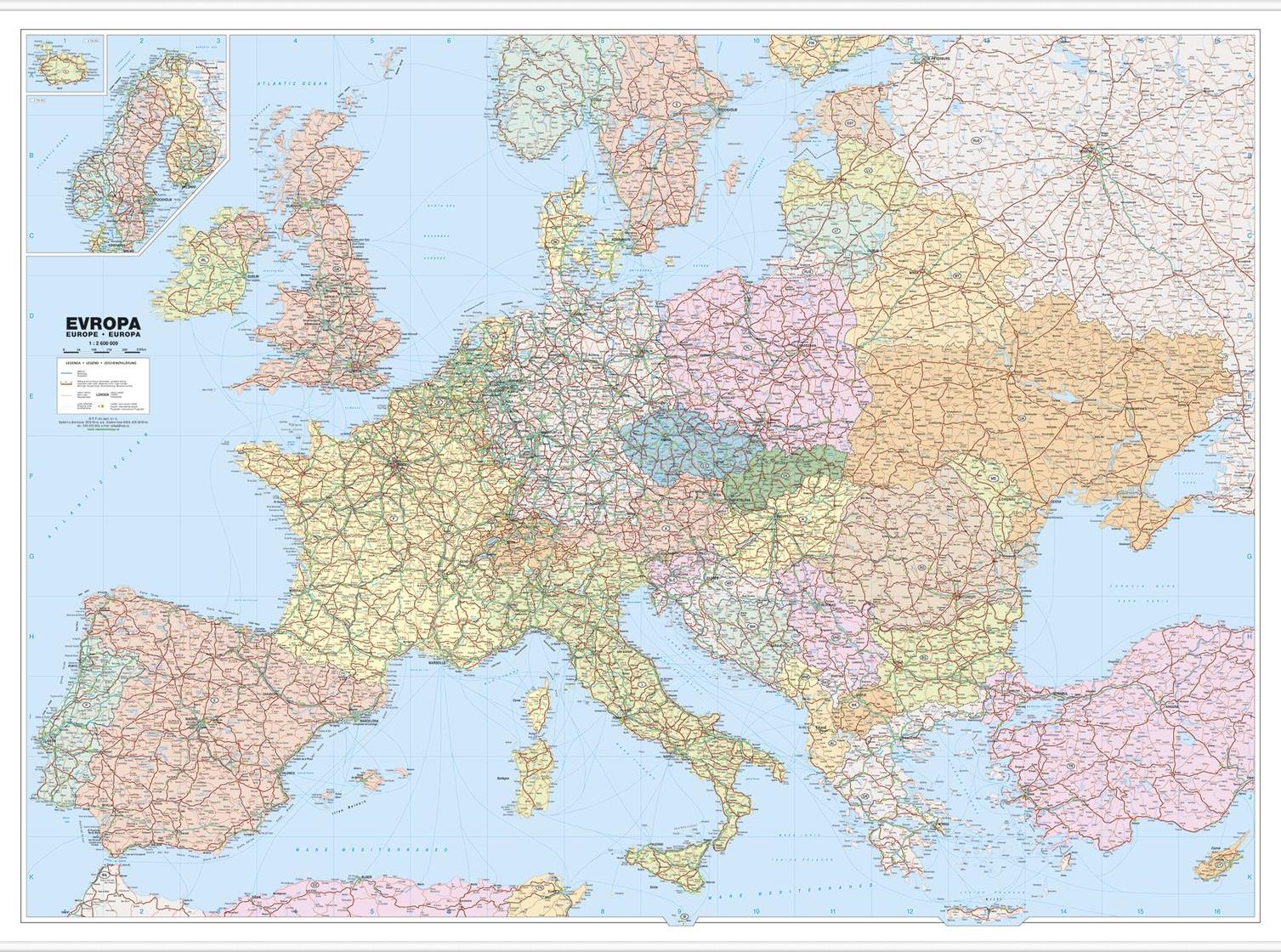 Silniční nástěnná mapa Evropy PF2600 - výprodej