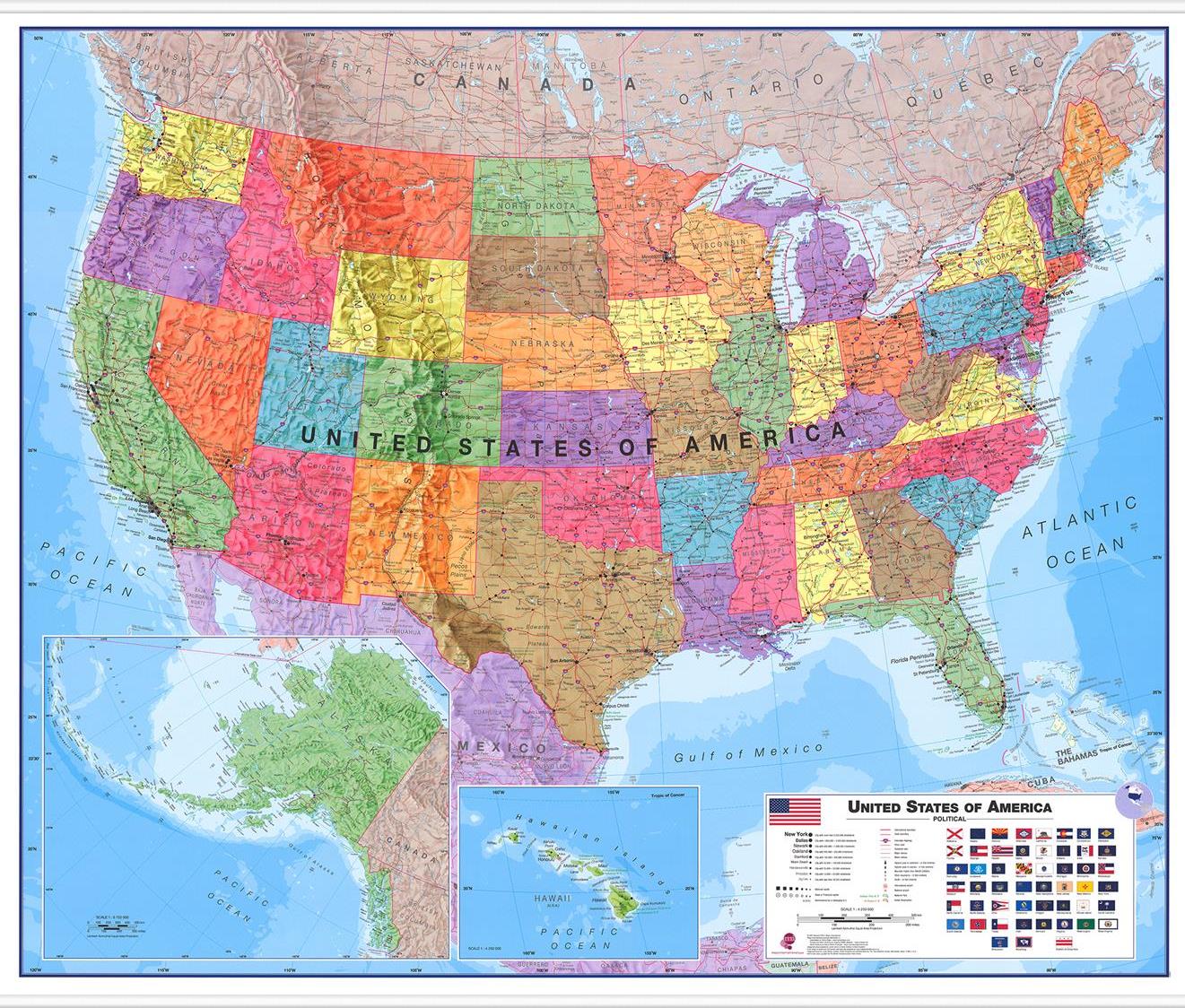 Politická nástěnná mapa USA – 2. jakost