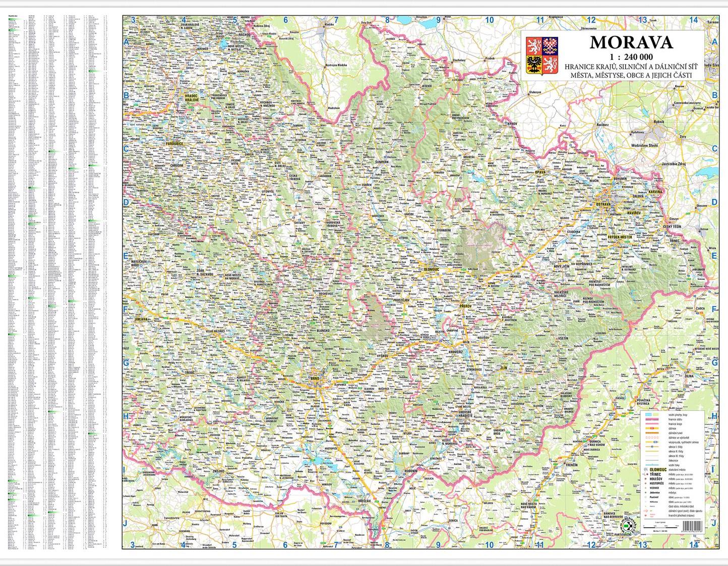 Silniční nástěnná mapa Moravy - 2. jakost