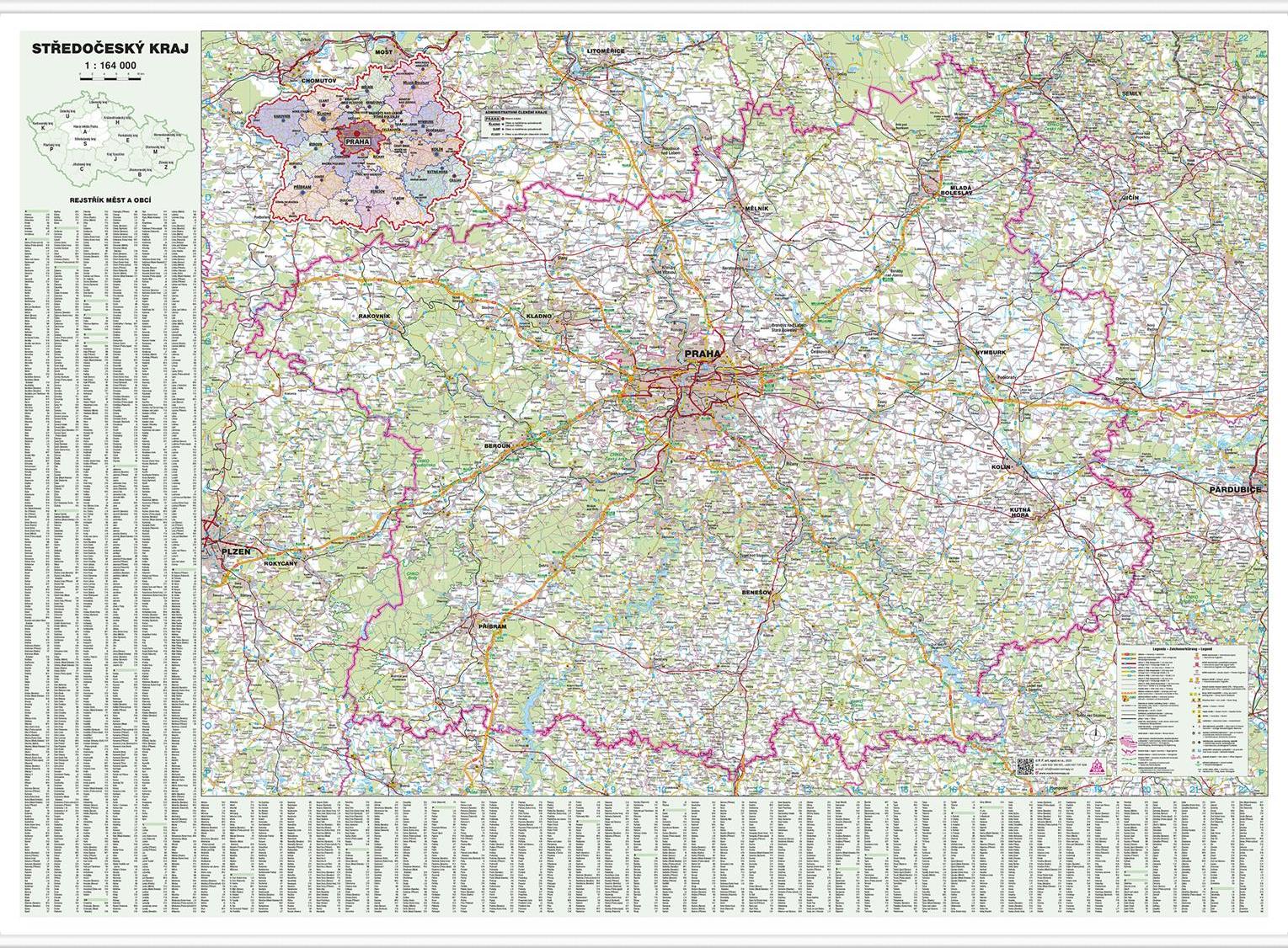 Nástěnná mapa Středočeský kraj (PF)