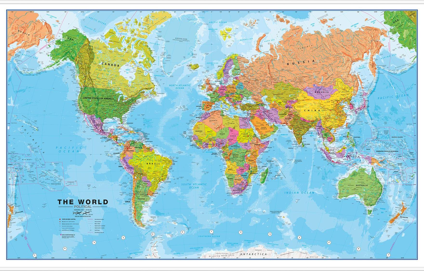 Politická nástěnná mapa světa