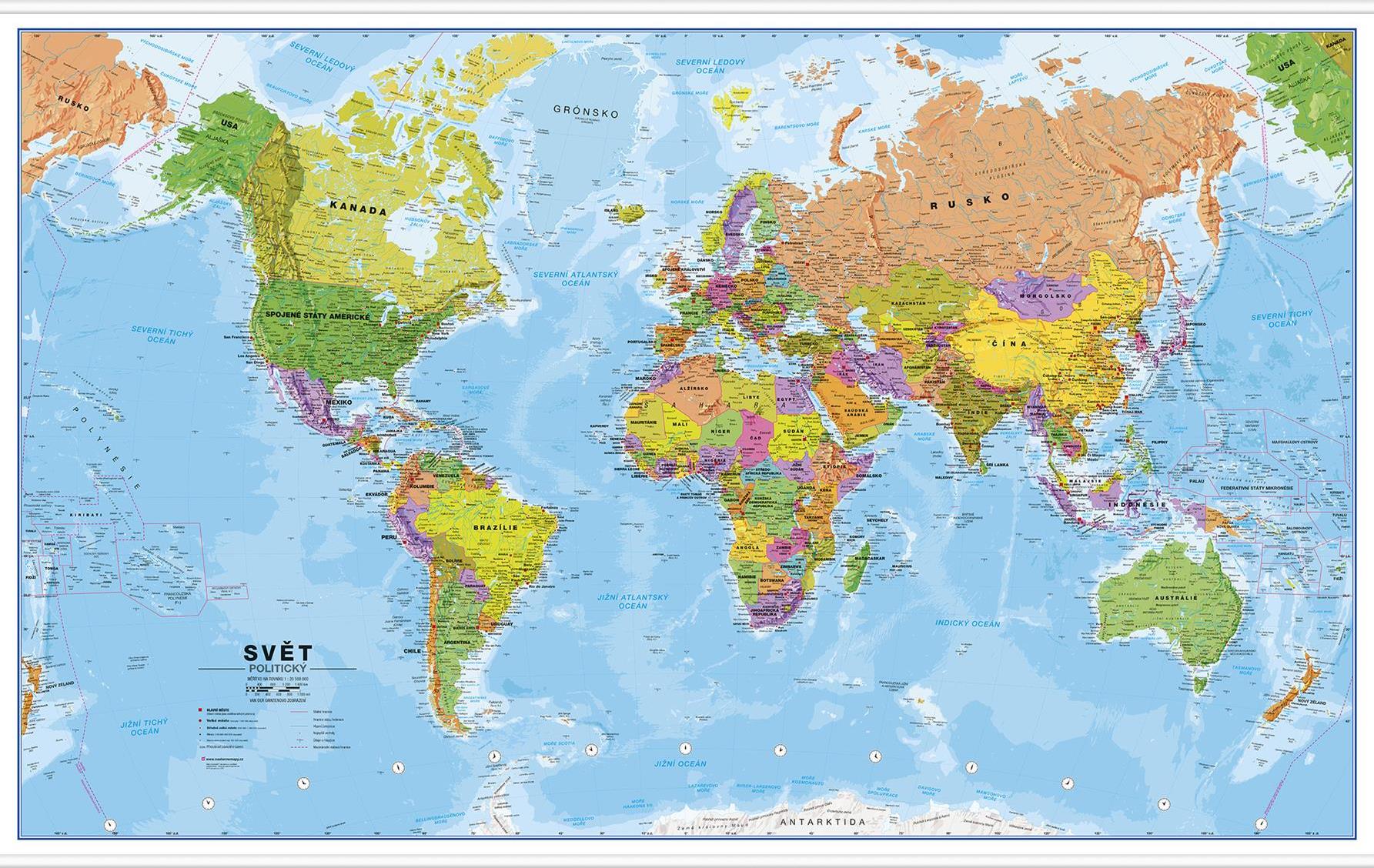 Politická nástěnná mapa světa v ČJ - 2. jakost