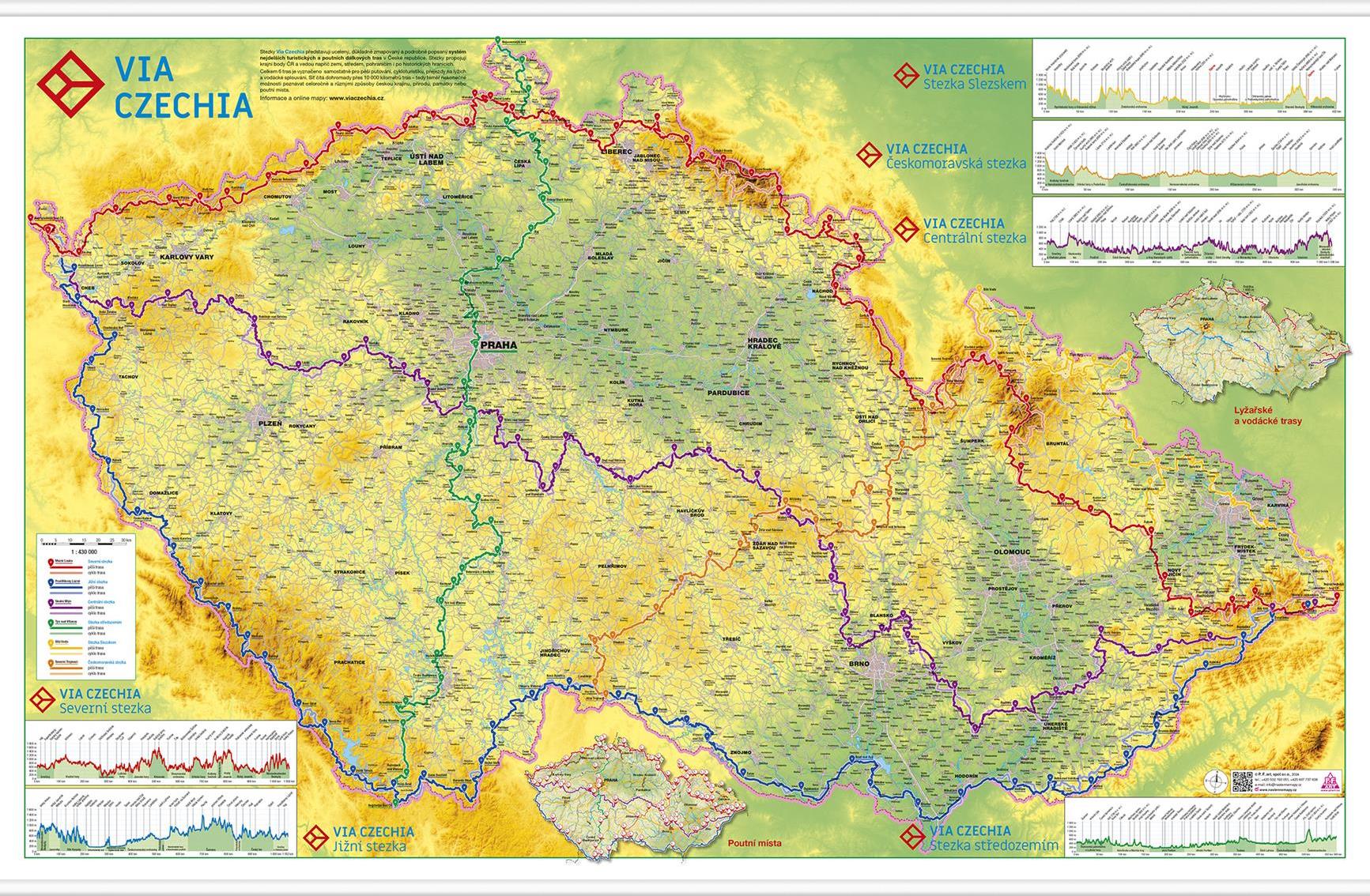 Zeměpisná mapa ČR Via Czechia – šest stezek