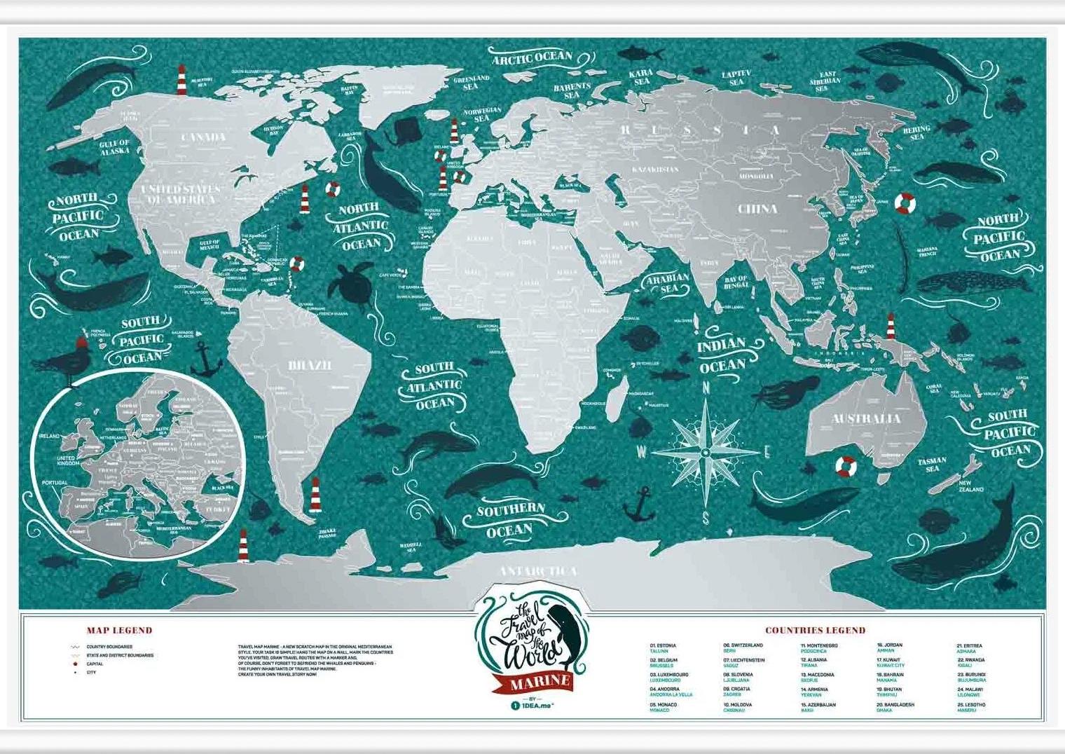 Stírací mapa Evropy Travel Map Marine World