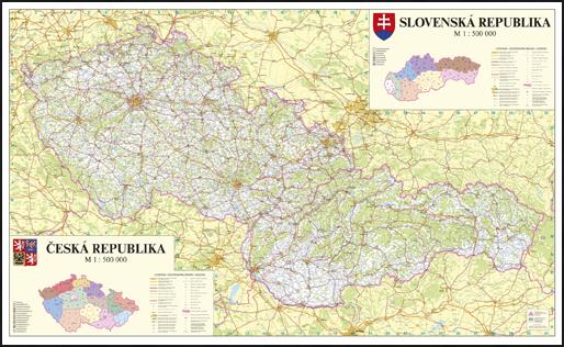 Silniční nástěnná mapa ČR a SR PF500