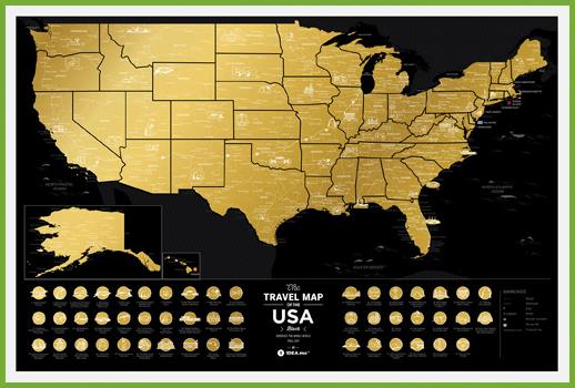 Stírací mapa USA Travel Map Black